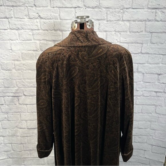 Vintage John Caruana Brown Paisley Velvet Long Overcoat Water Repellent Size 24W - Picture 6 of 15